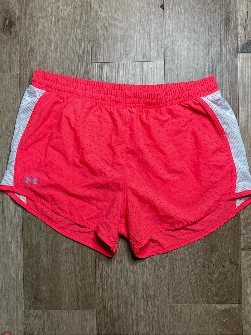 Under Armour Women’s Neon Coral Running Shorts with White Mesh